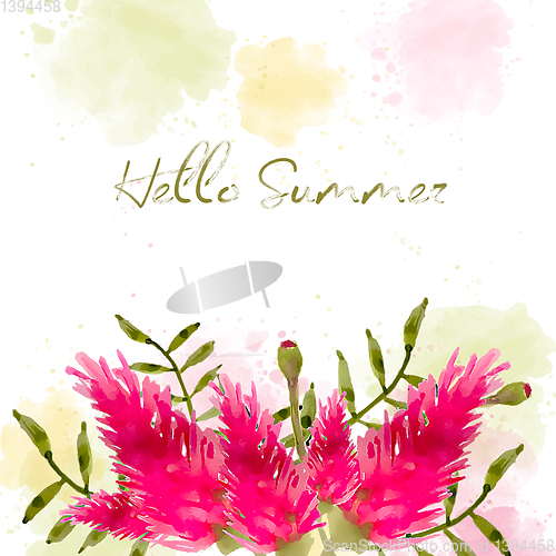 Image of Hello summer. Watercolor banner with flowers