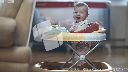 Image of baby learning to walk in walker