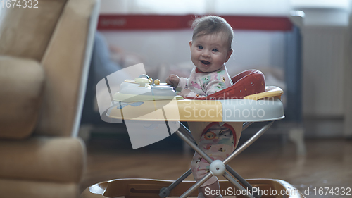 Image of baby learning to walk in walker