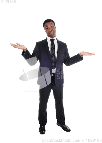 Image of Business man gesturing I don't know