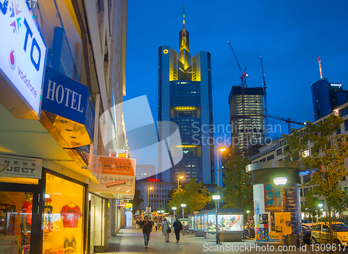 Image of Evening Frankfurt cityscape, shopping street