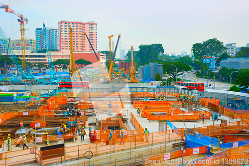 Image of Workers construction site basement. Singapore