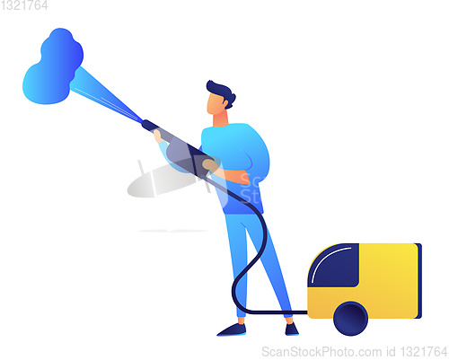 Image of Cleaner with vapor steam cleaner vector illustration.