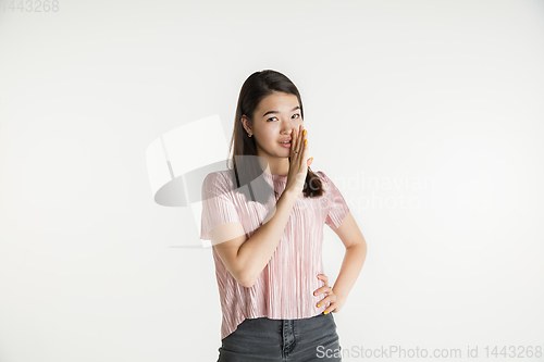 Image of Beautiful girl\'s half-length portrait on white studio background