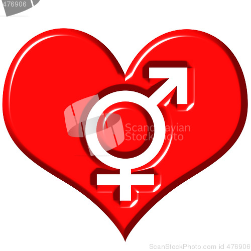 Image of 3d heart with combined gender signs