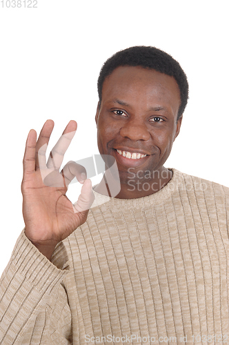 Image of Happy smiling African man sign ok