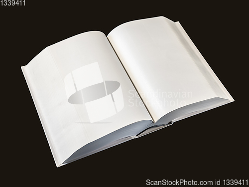 Image of Open blank dictionary, book isolated on black
