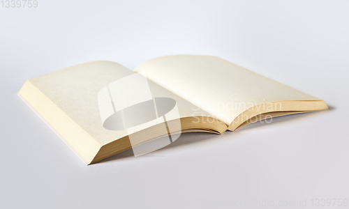 Image of Old open blank book isolated on grey