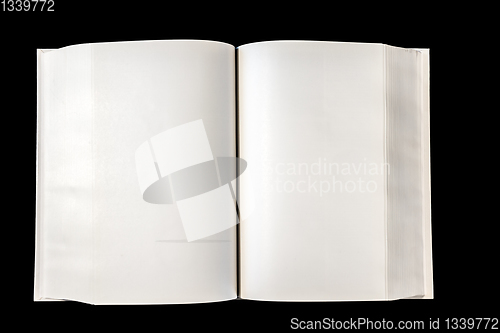 Image of Open blank dictionary, book isolated on black