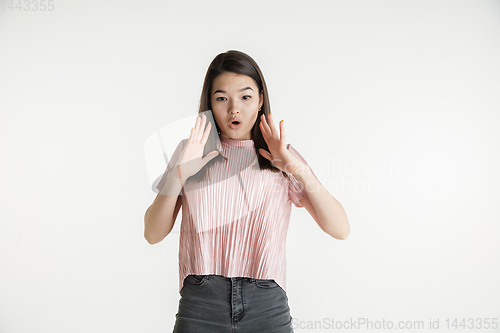 Image of Beautiful girl\'s half-length portrait on white studio background