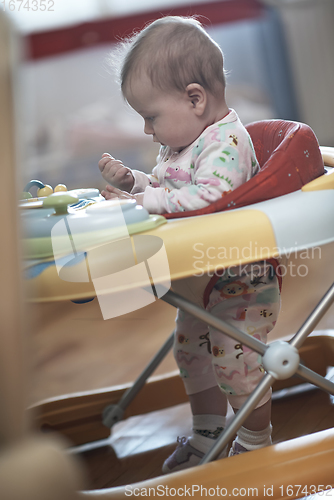 Image of baby learning to walk in walker