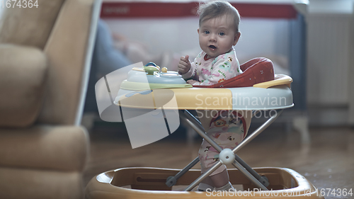 Image of baby learning to walk in walker