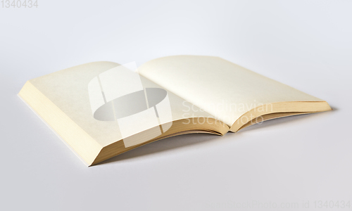 Image of Old open blank book isolated on grey