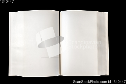 Image of Open blank dictionary, book isolated on black