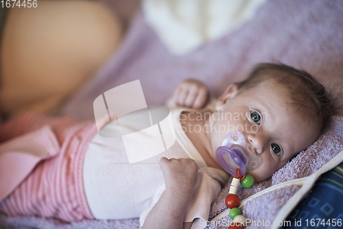 Image of happy newborn little baby smilling