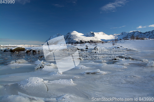 Image of Frozen Fjord near Leknes, Lofoten, Norway