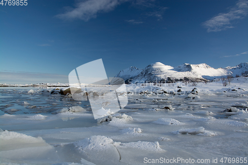 Image of Frozen Fjord near Leknes, Lofoten, Norway