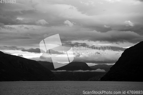 Image of Lustrafjorden in Black and White, Sogn og Fjordane, Norway