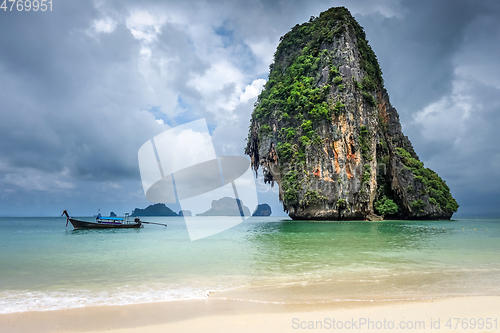 Image of Long tail boat on Phra Nang Beach, Krabi, Thailand