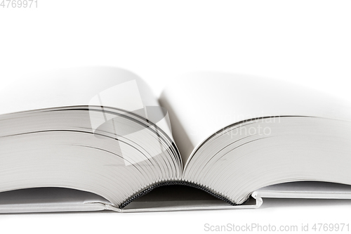 Image of Open blank dictionary, book on white background