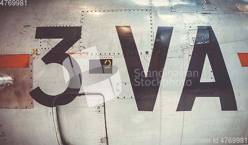 Image of Old vintage airplane fuselage closeup view