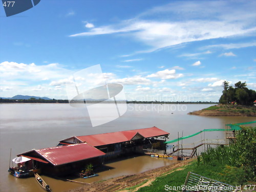 Image of Floating restaurant. Laos