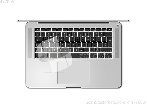 Image of Open laptop top view isolated on white. 3D render