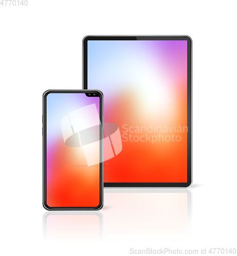 Image of Tablet and mobile phone set mockup isolated on white. 3D render