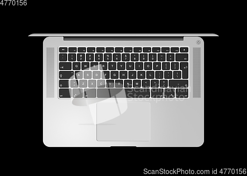 Image of Open laptop top view isolated on black. 3D render