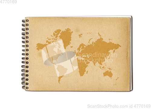 Image of Vintage world map on an old notebook