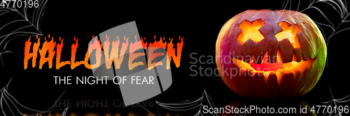 Image of Scary pumpkin on black background, the night of fear