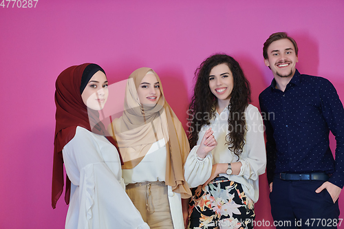 Image of Portrait of happy young muslims representing Ramadan concept