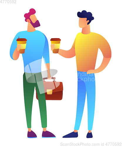Image of Two businessmen on coffee break vector illustration.