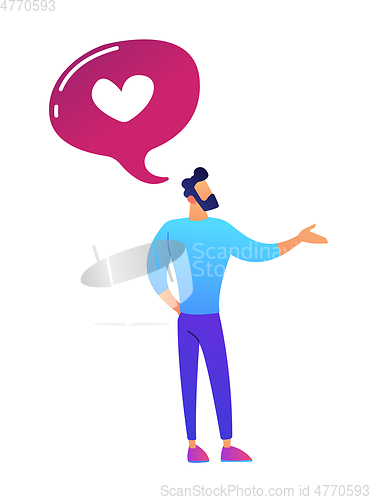 Image of Businessman and speech bubble with heart shape vector illustration.