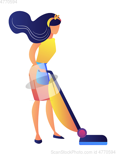 Image of Young woman with a vacuum cleaner vector illustration.