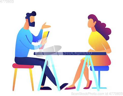 Image of Employer and candidate at job interview vector illustration.