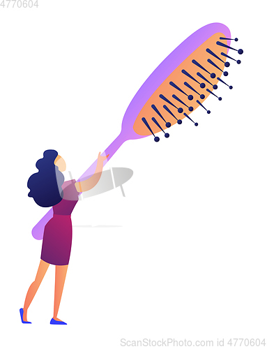 Image of Woman with big hairbrush vector illustration.