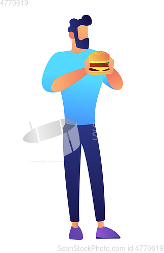Image of Businessman eating hamburger vector illustration.