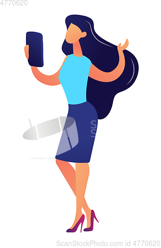 Image of Pretty business woman with tablet vector illustration.