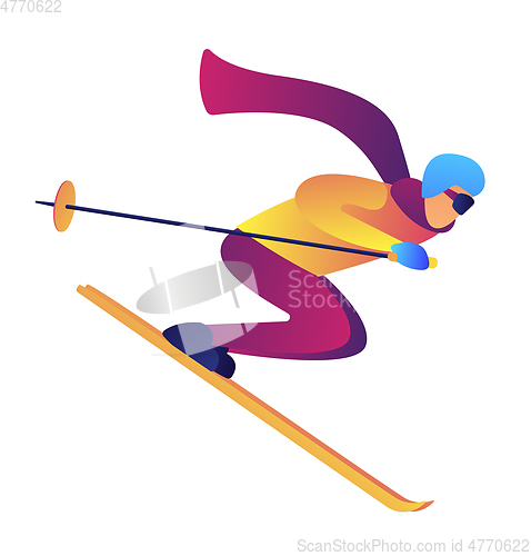 Image of Skier riding downhill vector illustration.