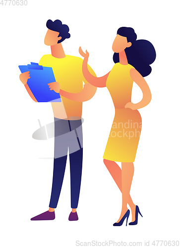 Image of Businesssman and businesswoman giving presentation vector illustration.