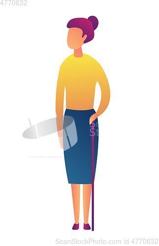 Image of Senior woman standing with a cane vector illustration.