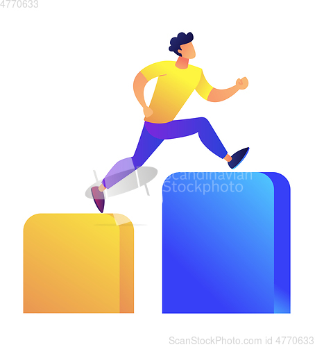 Image of Businessman running up the columns graph vector illustration.