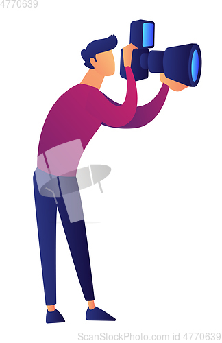 Image of Paparazzi taking photo with modern digital camera vector illustration.