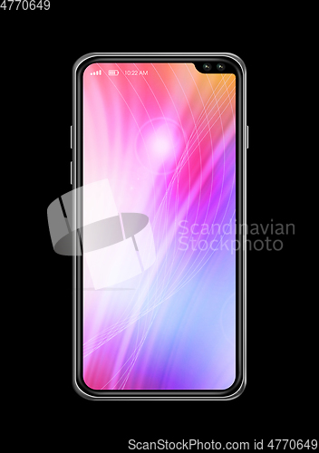 Image of All-screen colorful smartphone mockup isolated on black. 3D rend