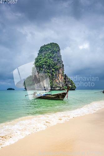 Image of Long tail boat on Phra Nang Beach, Krabi, Thailand