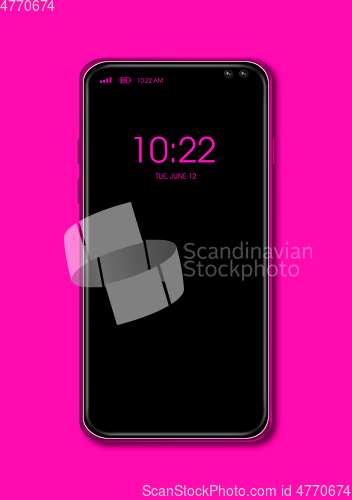 Image of All-screen black smartphone mockup isolated on pink. 3D render