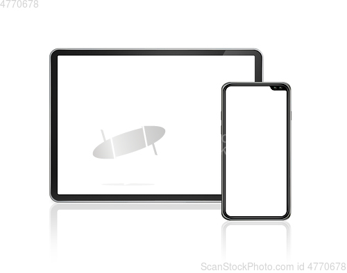 Image of Tablet and mobile phone set mockup isolated on white. 3D render