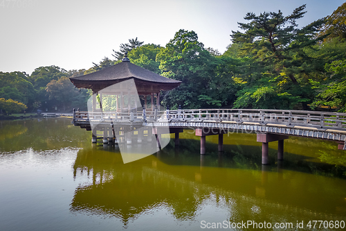 Image of Ukimido Pavillion on water in Nara park, Japan