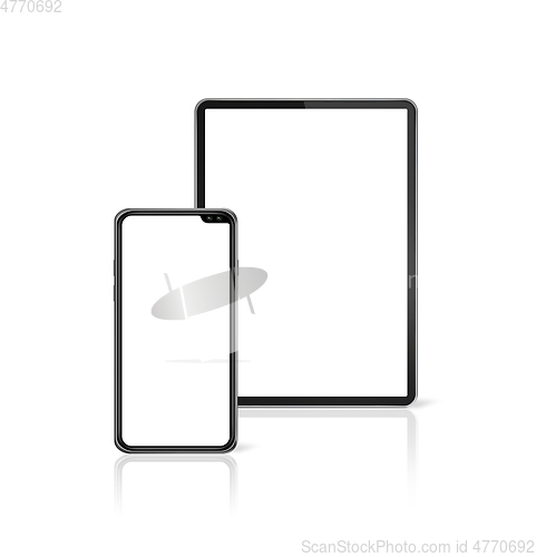 Image of Tablet and mobile phone set mockup isolated on white. 3D render